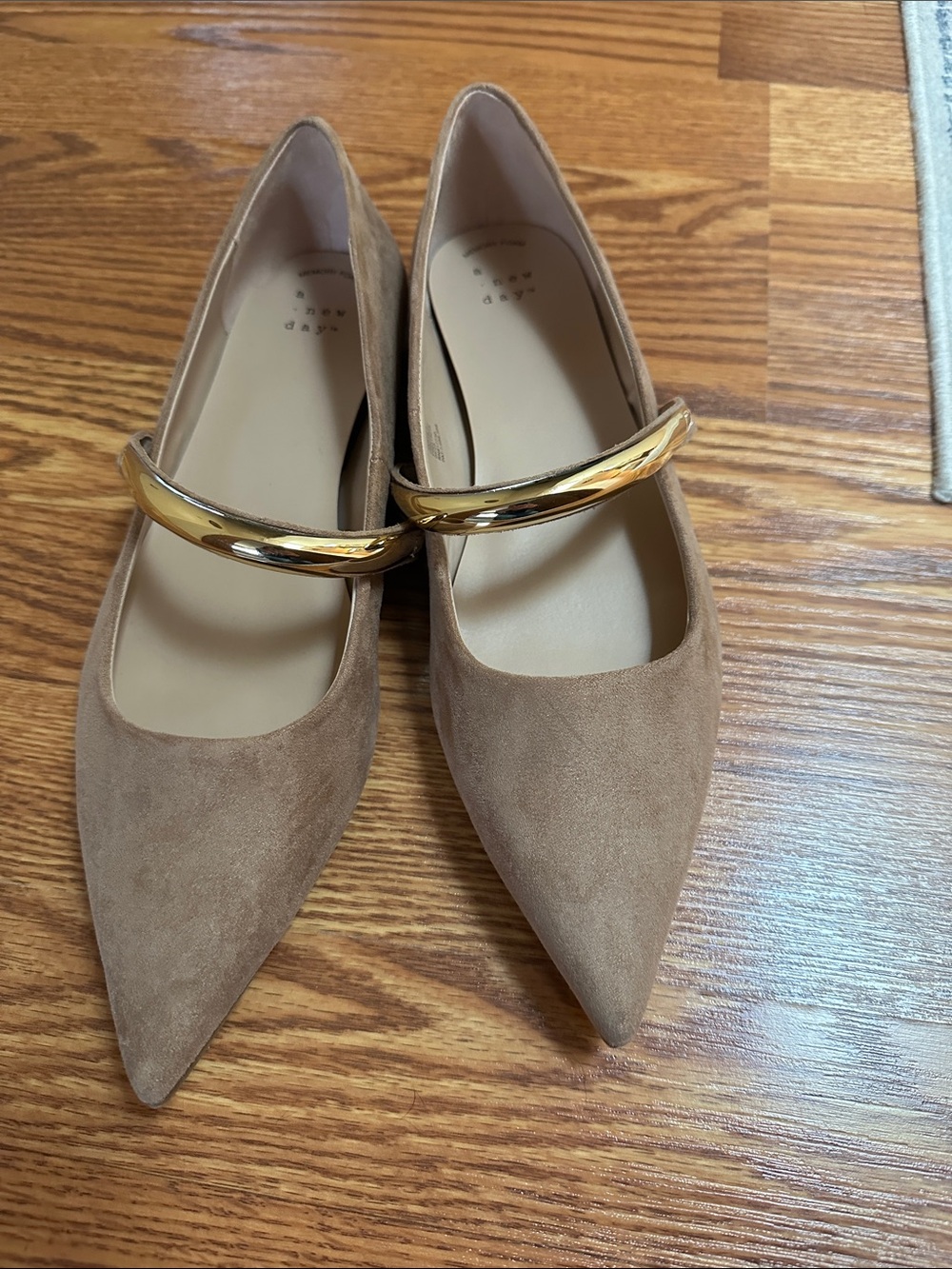 a new day Taupe Pointed Suede Flats with Gold Accent Strap - Picture 2 of 5